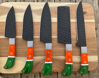 Handmade Gift Kitchen Knife Set of 5 Pieces, Hand Forged Stainless Steel Chef Knives with Leather Roll Kit, Best Gift for Him, Her, Birthday