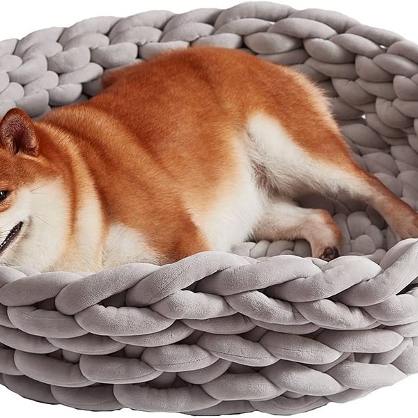 Luxury Velvet Hand-Woven Dog or Cat Pet Bed Chunky Knit Soft and Thick