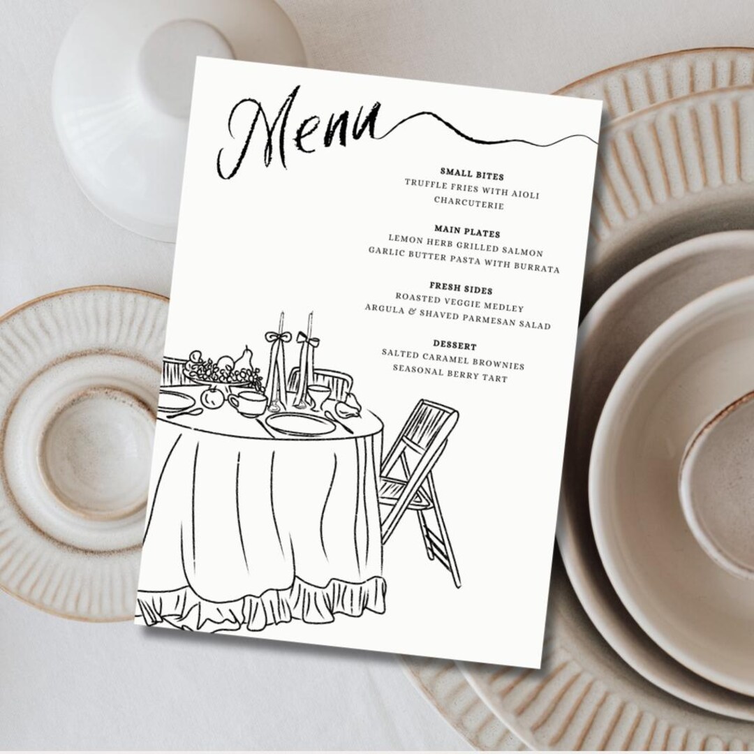 Elegant Dinner Menu Template | Doodle Table Setting (digital Download ...