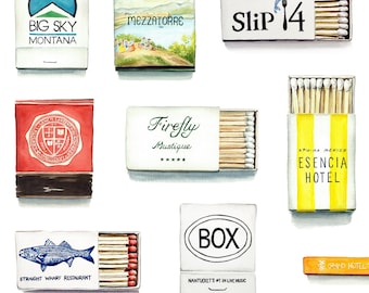 Original Custom Matchbook Watercolor Art, Matchbox Painting, Wedding Matchbooks, Favorite Restaurant Matchbook Art