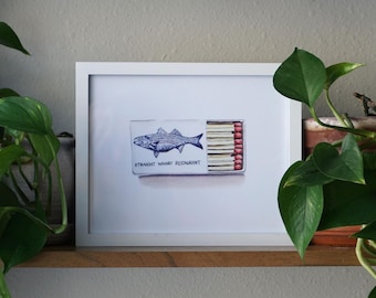 Straight Wharf Nantucket Watercolor Matchbook Print, Matchbox Printed Watercolor Artwork, Nantucket Gifts, Nantucket Decor
