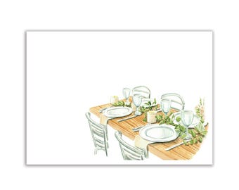 Rehearsal Dinner Watercolor Stationary Template, Table Setting Watercolor, Instant Digital Download