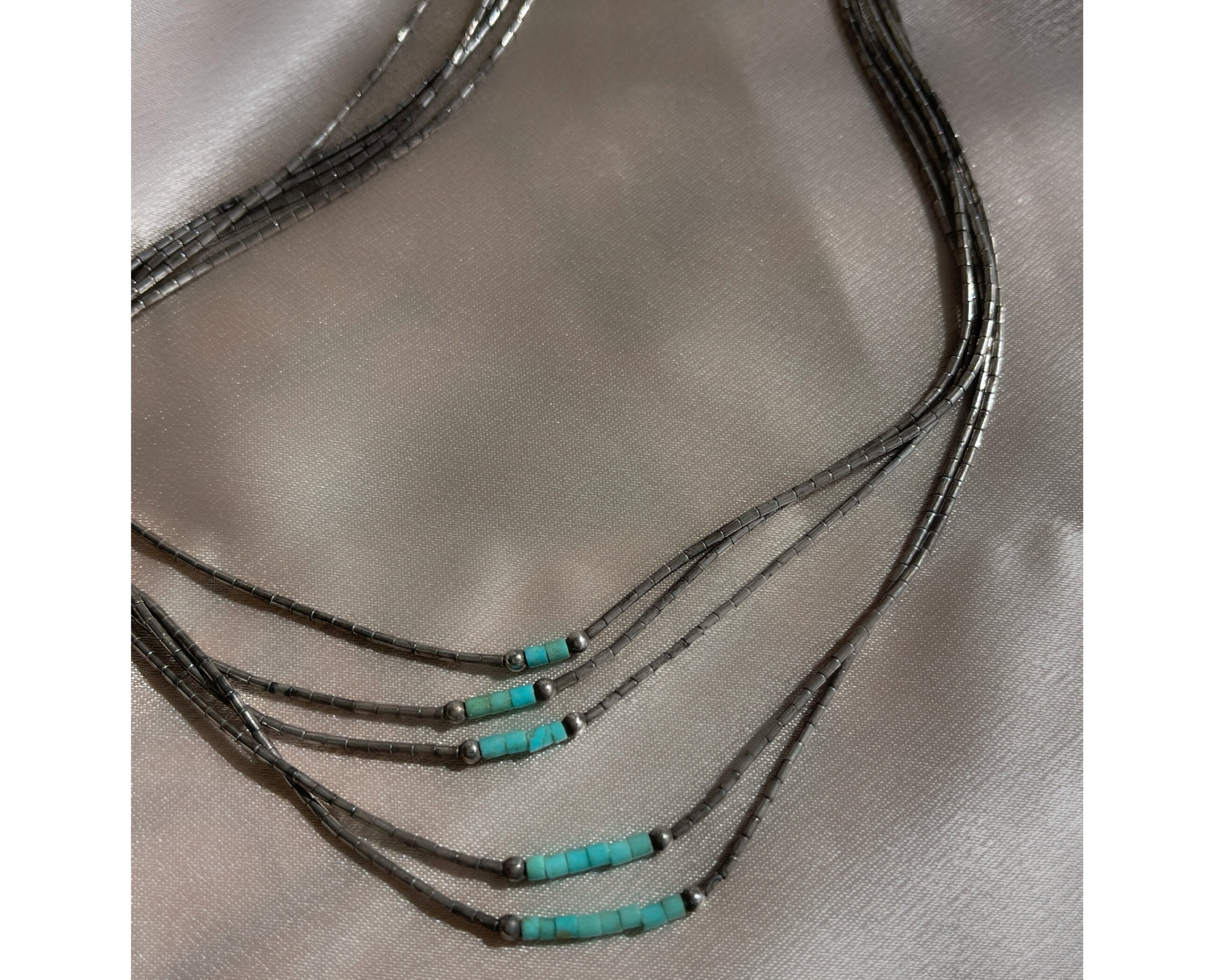 Vintage Liquid Silver Native American 17.5" Multi-strand Sterling Bead ...