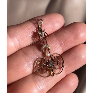 Antique Victorian 10k Yellow Gold Diamond Paste and Natural Seed Pearl Lavaliere Pendant - Unique, Gift Idea, Present