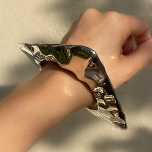 Vintage 1980s Sterling Silver Chunky Statement Bracelet - Unique, Design, Handmade, Hammered Silver, Stacker, Gift