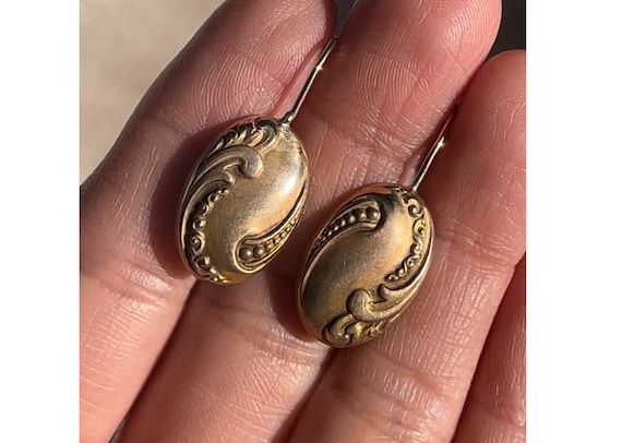 Antique Victorian Repousse Cufflink Conversion Ea… - image 1