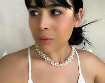 Vintage 1950&#39;s Snail Shell Choker Necklace - Natural Shell, Bridal, Wedding, Marriage, Pearl Alternative, Short Necklace, Costume Jewelry