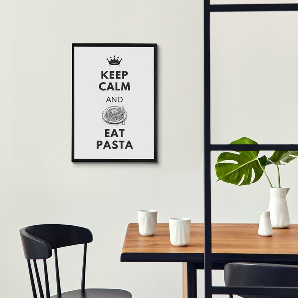 Keep Calm and Eat Pasta Printable Wall Art, Kitchen Decor, Spaghetti Lover Gift, Modern Typography Poster, Instant Download