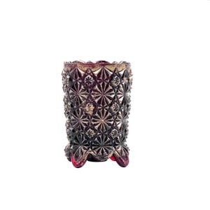 Vintage Toothpick Matchstick Holder Ruby Red Daisy Button Pattern Tealight UV Reactive