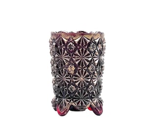 Vintage Toothpick Matchstick Holder Ruby Red Daisy Button Pattern Tealight UV Reactive