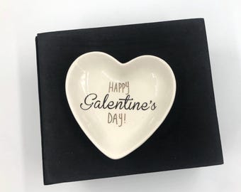 Valentines Happy Galentine Heart Trinket Dish