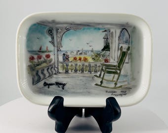Hand Paintd Trinket Dish “Cape May” By Barbara Fezzuoglioy 1985