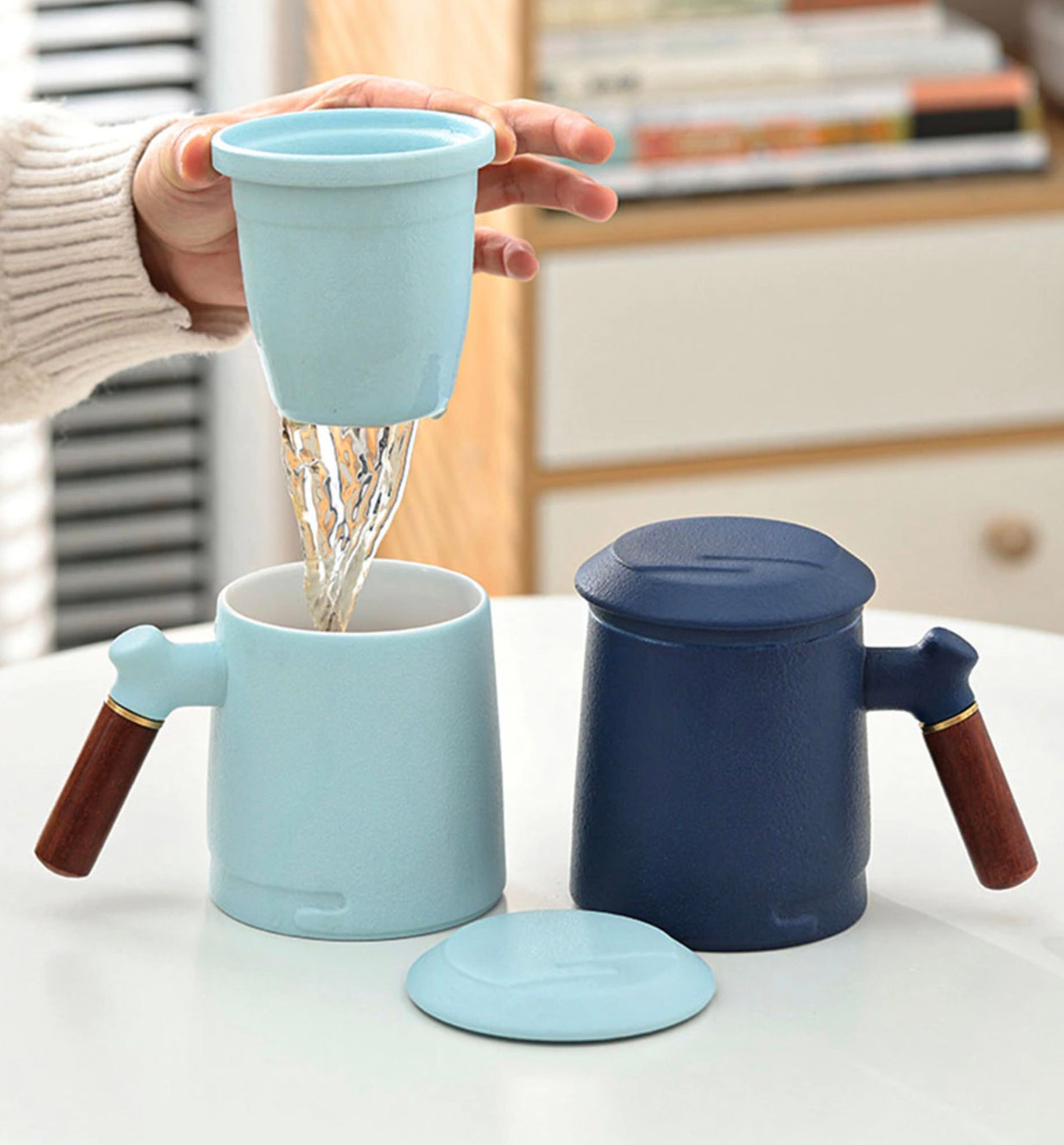 Stoneware Mug With Lid and Integrated Filter Tea Cup in 5 Etsy