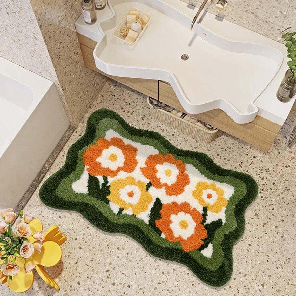 Plush Floral Floor Mats in 4 Variations - Etsy