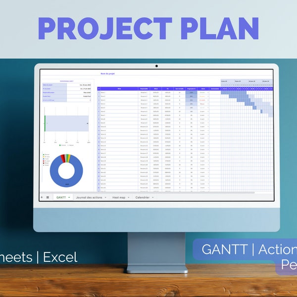Piano di progetto / Diagramma di GANTT / Digitale / Modello / Excel / Fogli Google