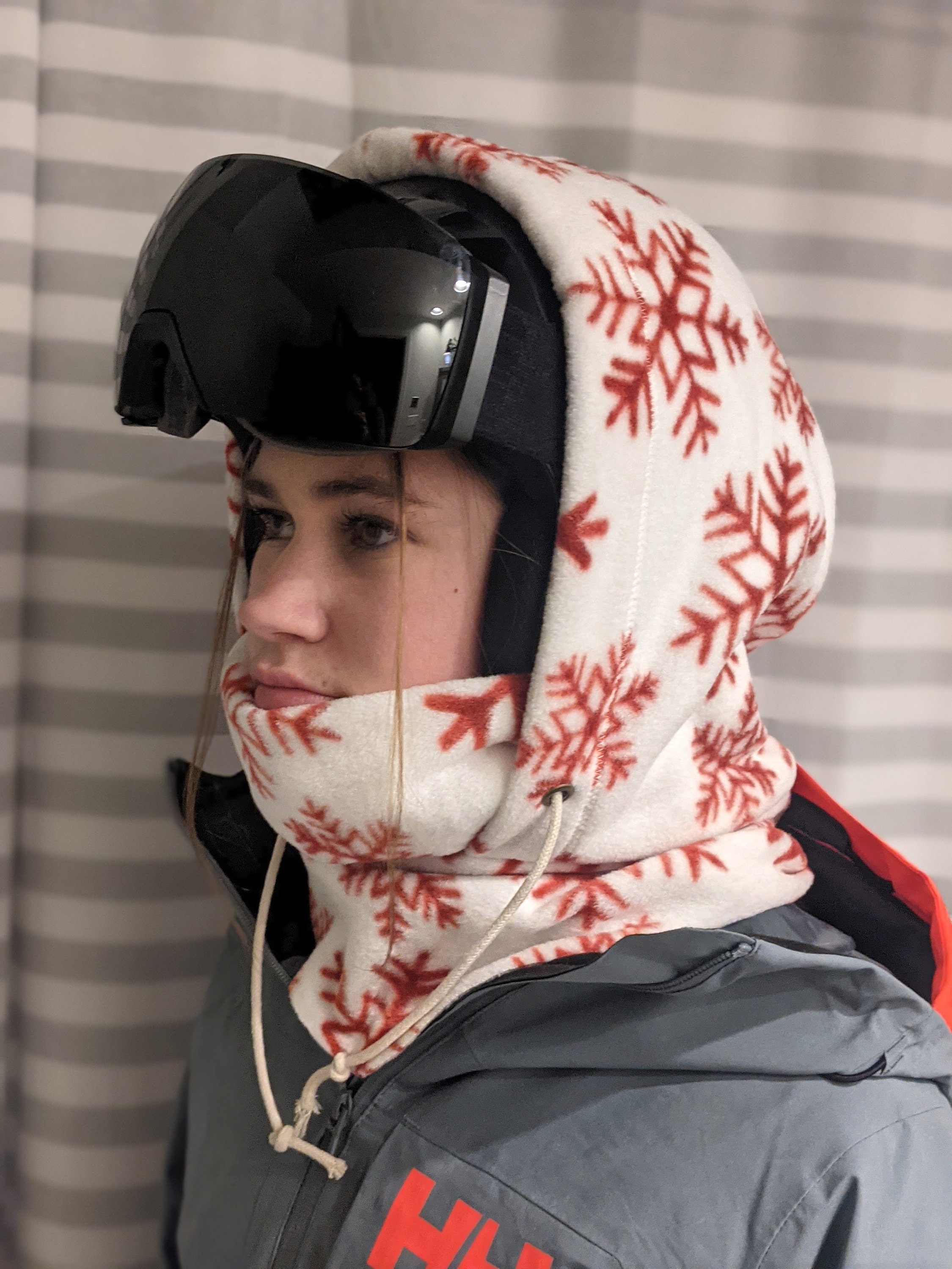 Ski Helmet Balaclava Red Snowflakes Etsy