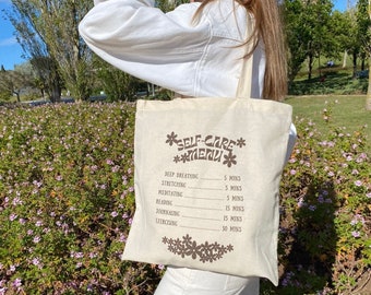 Self care tote bag, counselor tote bag, therapist tote bag, teacher tote bag, flower tote bag, aesthetic tote bag, mental health tote bag