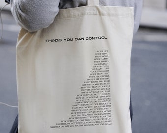 Things You Can Control Tote Bag | Aesthetic Minimalist Cotton Canvas Tote Bag | Trendy Tote Bag | Book Tote Bag | Hand Bag Laptop Bag |