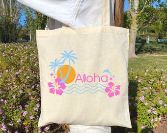 Aloha tote bag, hawaii tote bag, coconut girl aesthetic, preppy tote bag, coconut girl tote bag, y2k tote bag, y2k gifts, aloha beaches bag