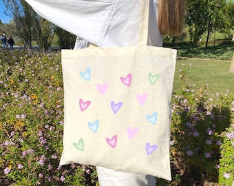hearts tote bag, y2k tote bag, aesthetic tote bag, y2k bag, cute tote bag, y2k accessories, cotton tote bag, canvas tote bag, gift to woman