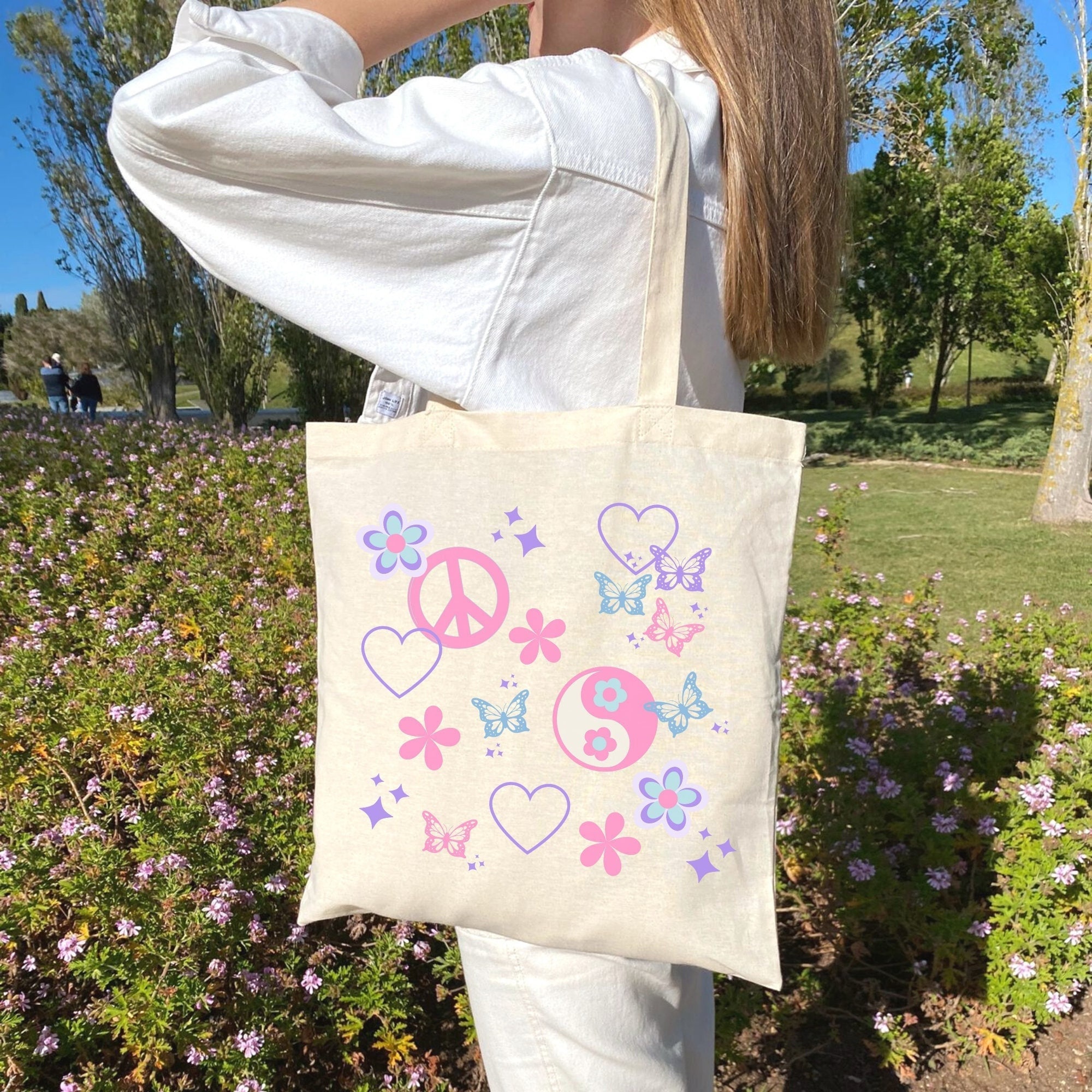 LUVADIAN Retro Y2K Preppy Lucky Dice Canvas Tote Bag – Trendy & Reusable - View #4