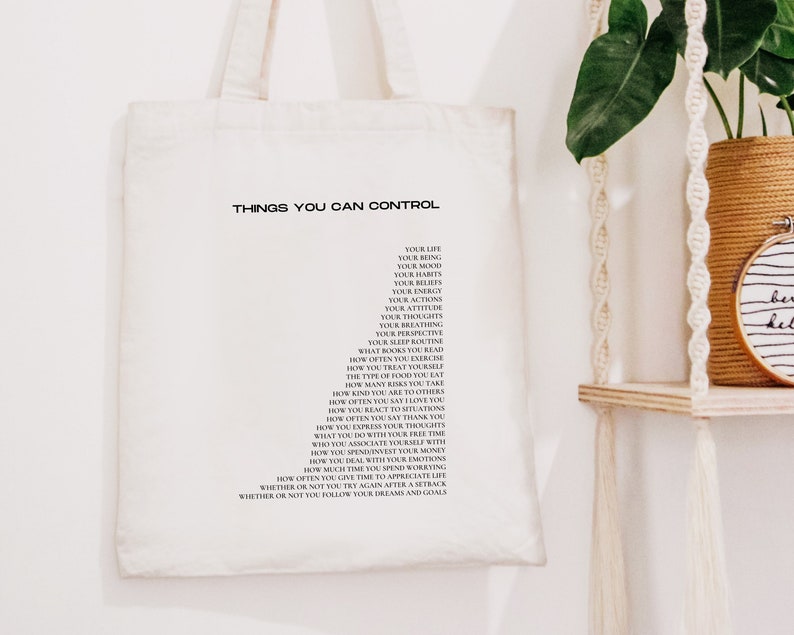 Things You Can Control Tote Bag Aesthetic Minimalist Cotton Canvas Tote Bag Trendy Tote Bag Book Tote Bag Hand Bag Laptop Bag image 3