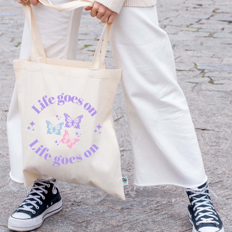 Life goes on tote bag, bts merch, bts tote bag, bts tote bag aesthetic, aesthetic tote bag, butterfly tote bag, cute tote, kpop tote bag image 4