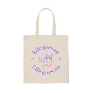 Life goes on tote bag, bts merch, bts tote bag, bts tote bag aesthetic, aesthetic tote bag, butterfly tote bag, cute tote, kpop tote bag image 7