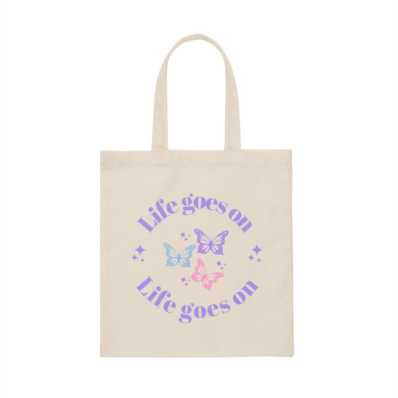 Life goes on tote bag, bts merch, bts tote bag, bts tote bag aesthetic, aesthetic tote bag, butterfly tote bag, cute tote, kpop tote bag image 7