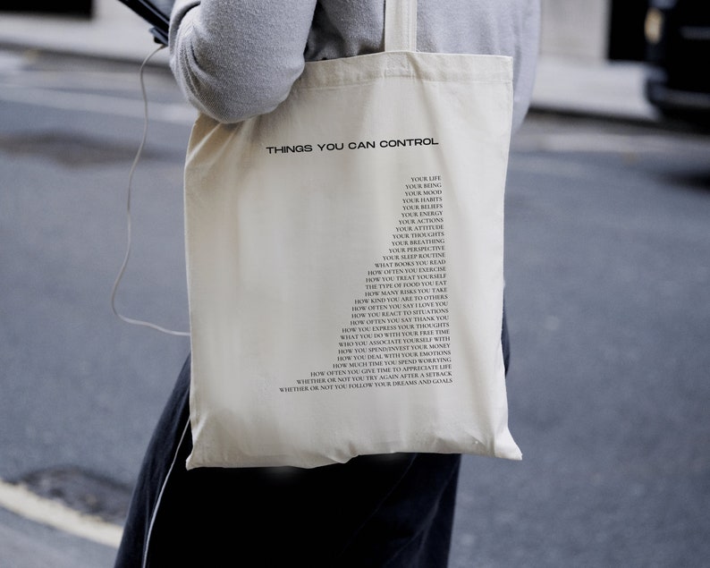 Things You Can Control Tote Bag Aesthetic Minimalist Cotton Canvas Tote Bag Trendy Tote Bag Book Tote Bag Hand Bag Laptop Bag image 1