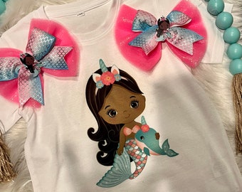 Black Princess Mermaid Shirt Custom Black Little Mermaid Shirt Girls Birthday Shirt All Princess Shirt Black Girl Magic Little Girl Top