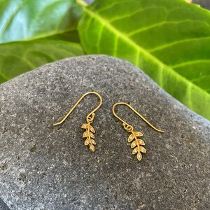 Olive Leaf Drop Earrings 925 Sterling Silver with Cubic Zirconia CZ GOLD image 3