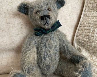 Nounours Theodore, OOAK fait main traditionnel vintage bleu mohair bleu ours par Beanie Bears & Co, fabriqué en Angleterre