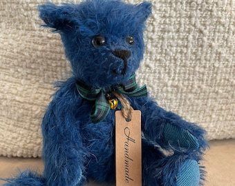 Berty Blue, OOAK Handmade Blue Mohair Fur Teddy Bear by Beanie Bears & Co, Made in England