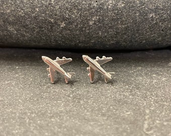 Aeroplane - 925 Sterling Silver Plain Stud Earrings Boxed