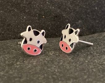 Dairy Cow Earrings in 925 Sterling Silver