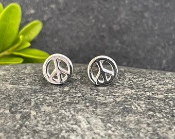 Peace (small) - 925 Sterling Silver Plain Stud Earrings