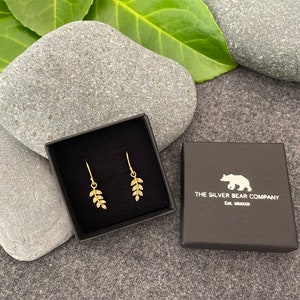 Olive Leaf Drop Earrings 925 Sterling Silver with Cubic Zirconia CZ GOLD image 4