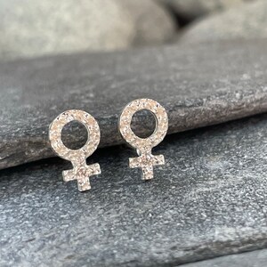 Female Symbol 925 Sterling Silver Cubic Zirconia CZ Stud Earrings. Venus image 2