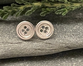 Button - 925 Sterling Silver Plain Stud Earrings - Boxed
