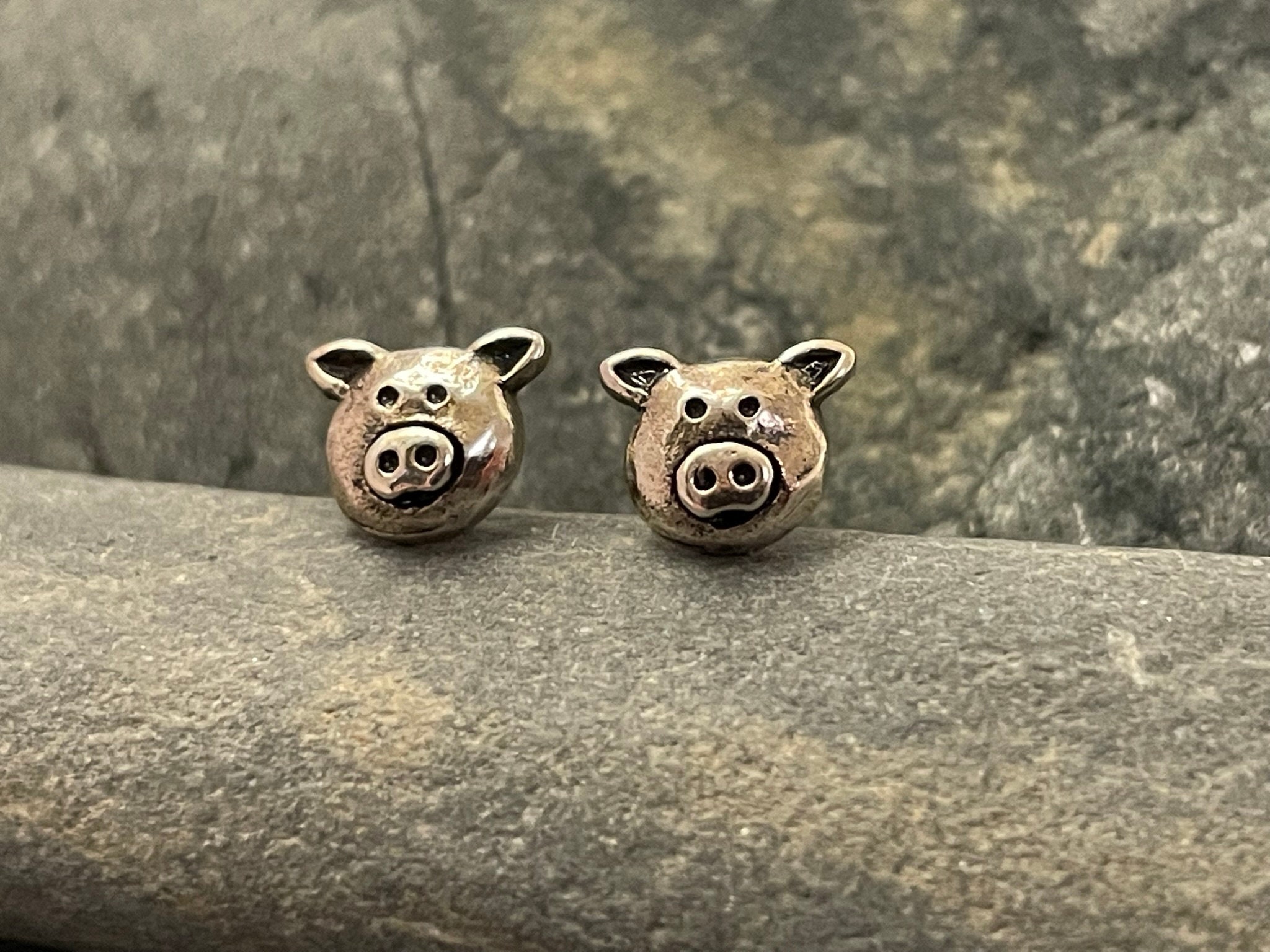 Pig 925 Sterling Silver Plain Stud Earrings