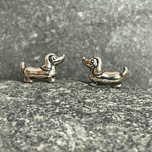 Dachshund Dog - 925 Sterling Silver Plain Stud Earrings