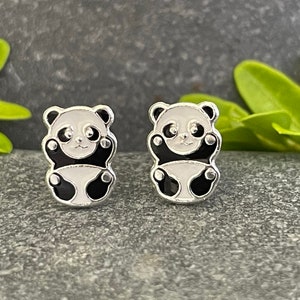 Panda - 925 Sterling Silver Colourful Stud Earrings Boxed