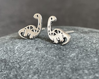 Dinosaur Brontosaurus - 925 Sterling Silver Stud Earrings - Boxed