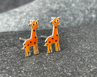 Giraffe - 925 Sterling Silver Colourful Children’s Stud Earrings - The Silver Bear Company