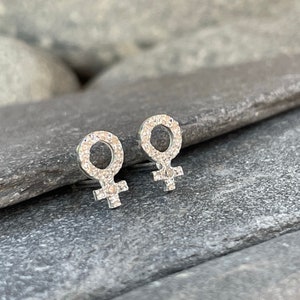 Female Symbol 925 Sterling Silver Cubic Zirconia CZ Stud Earrings. Venus image 4