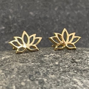 Lotus Flower (Gold) - 925 Sterling Silver Plain Stud Earrings