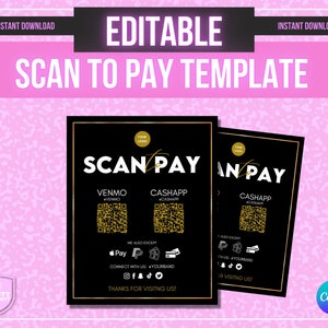Signo de pago imprimible, plantilla de escaneo para pagar, signo de escaneo para pagar, plantilla de signo de código QR, signo de escaneo para pagar, marketing para pequeñas empresas, CashApp