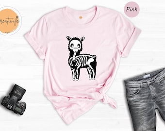 Skeleton Llama Halloween Shirt, Funny X-Ray Llama Costume Tee, Cute Llamaween Gift