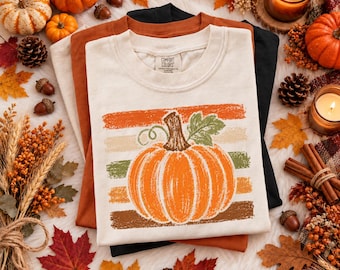 Comfort Colors® Pumpkin T-Shirt, Retro Hand-Drawn Autumn Harvest Tee